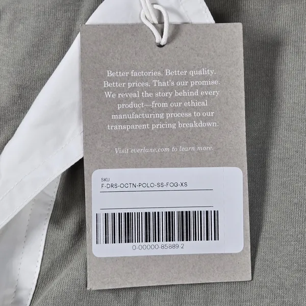 EVERLANE Organic Cotton‎ Polo T Shirt Dress Short Sleeve White Collar Fog XS - Image 4