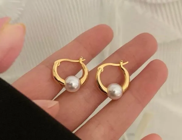 Elegant White Pearl Hoop Earrings for Women - Image 2