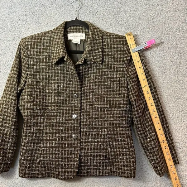 Jones New York Blazer Womens 12 Green Wool Silk‎ Blend Plaid Jacket Career Work - Image 6