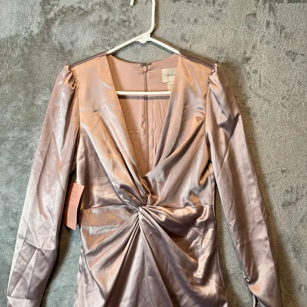 BHLDN Sabrina Stretch Satin Long‎ Sleeve Mini Dress Size Small Dusty Mauve New - Image 3
