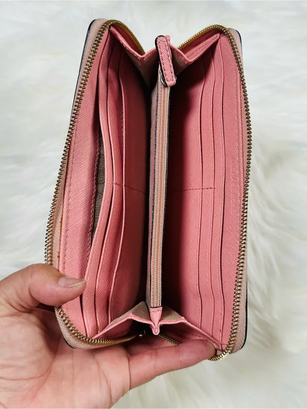 Michael Kors Pink Saffiano Zip Wallet with Gold Hardware - Image 5