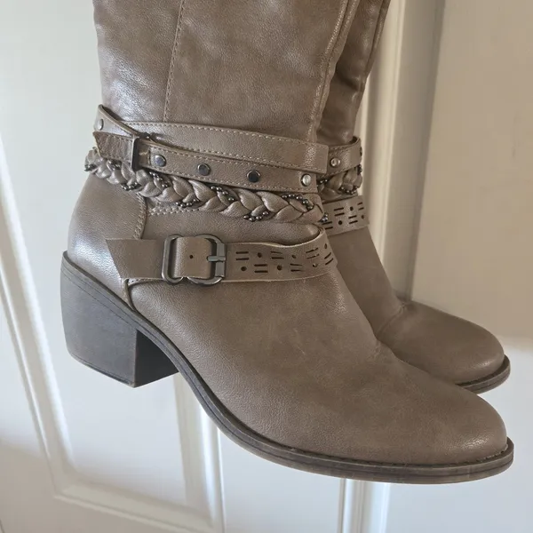 r2 Womens Knee High Boots Size 9 Brown Braided Buckle Block Heel Boho Western - Image 2
