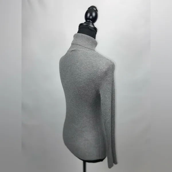 Turtleneck Sweater Grey Rib Knit Large Ambiance Apparel Stretch Top - Image 7