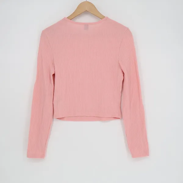 Shein Essnce Crop Sweater Womens Large Baby Pink Stretch Rib Knit Long Sleeve - Image 4