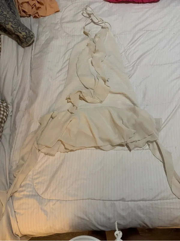 Amazon Ivory Ruffle Halter Dress - Image 4