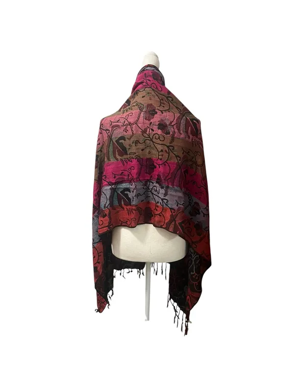 World Market Dark Floral Shawl Scarf Fringe Neck Warmer - Image 4