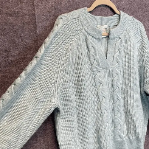 DESIGN HISTORY Sweater Womens XXL Mint Green Cable‎ Knit Split Neck Pullover NWT - Image 14
