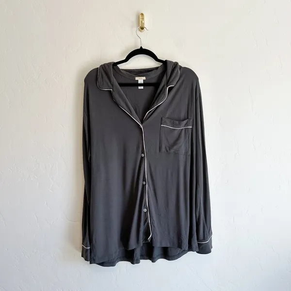 Eberjey | Gisele Long Sleeve Button Pant Pajama Set in Charcoal Grey - Image 3