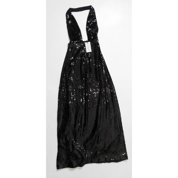 NWT!! WEWOREWHAT Black Sequin Halter Dress Full Length Maxi Glam Party‎ Size 2 - Image 2