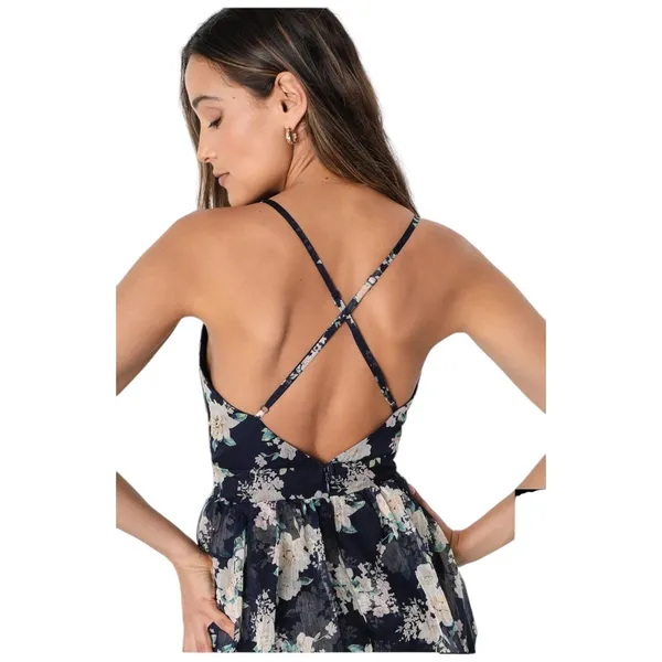 Lulus Cultivate Crushes Navy Floral Print Tiered Ruffled Midi Dress Size S - Image 8