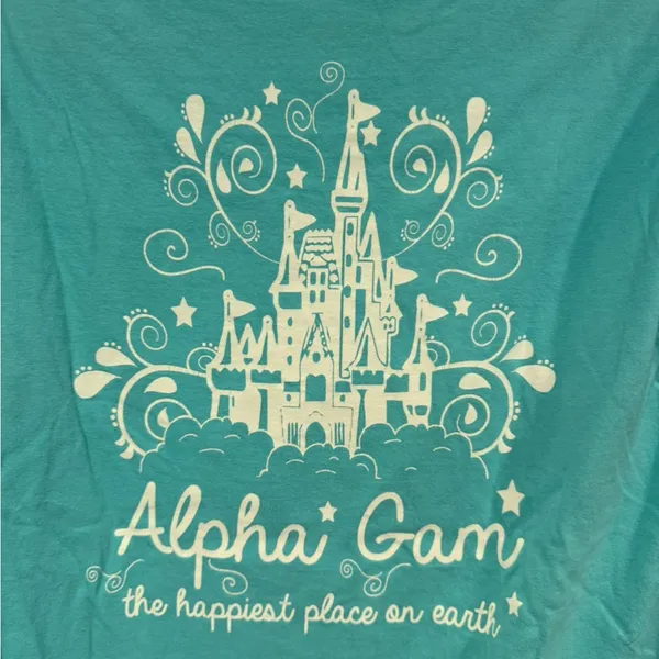 Aqua Disney Alpha Gamma Delta Sorority Long Sleeve Shirt with‎ Pocket Design - Image 2