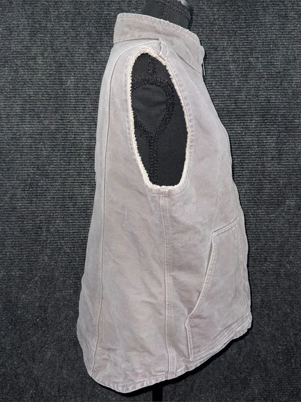 Vintage Carhartt Taupe Gray Sherpa Lined Vest Mock Neck WV001 032 Women’s Large - Image 2