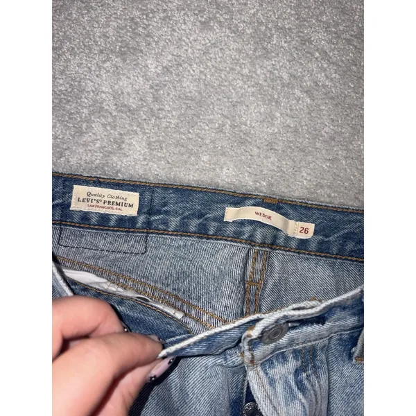 levis premium wedgie denim jeans button fly raw hem size 26 - Image 5