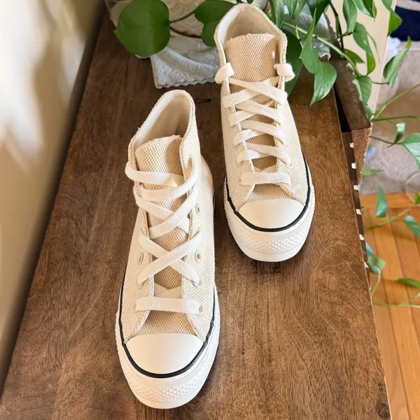 Converse Chuck Taylor All Star Lift Hi Women 8 Egret Cream Woven Cottagecore - Image 4