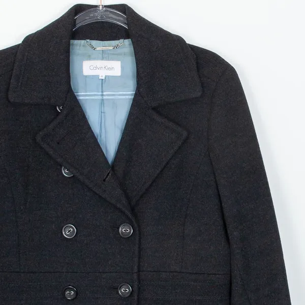 Calvin Klein Womens Wool Blend Pea Coat Jacket Size‎ 8 Gray Classic Quiet Luxury - Image 2