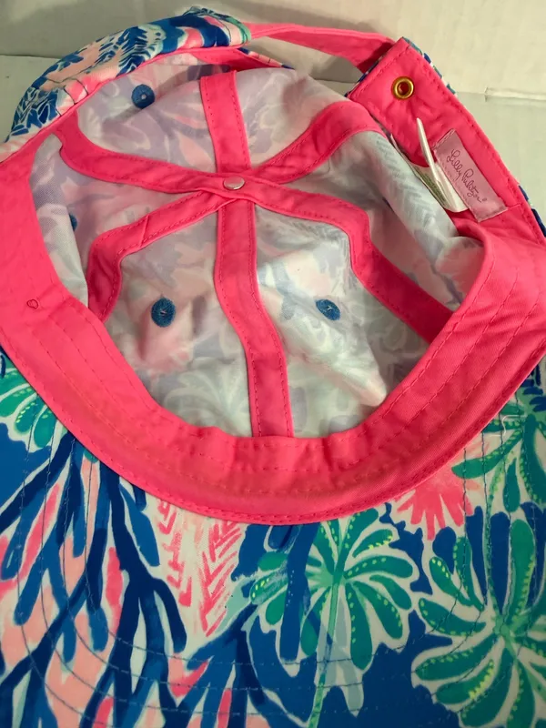 Lilly Pulitzer Blue Tropical Print Sun Hat with Pink & Green Accents - Image 7