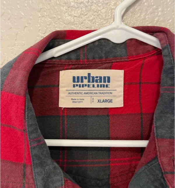 Urban Pipeline Men’s Flannel - Red Plaid Size XL - Image 3
