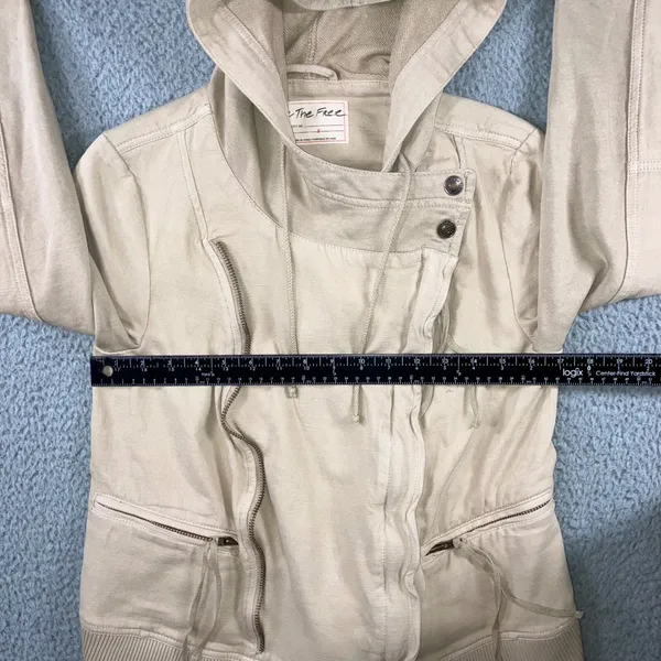 Free People Carmen Moto Jacket Women Small‎ Beige Asymmetrical Zip - Image 5