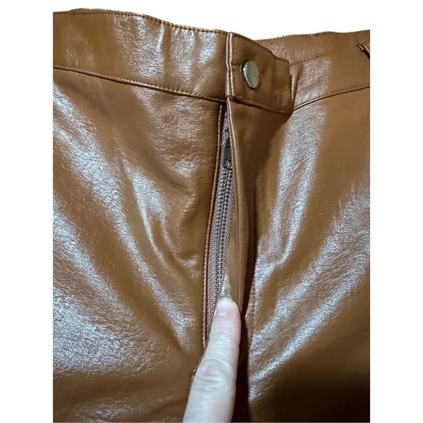 Princess Polly cognac brown wide leg faux leather‎ high rise pants sz 10 - Image 12