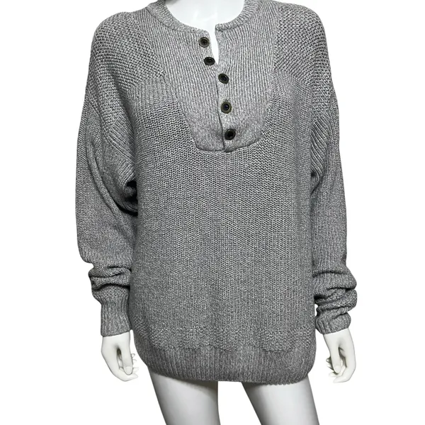 RedHead Womens Gray Chunky Knit Henley Sweater Button Neck Cotton Blend Size M - Image 2