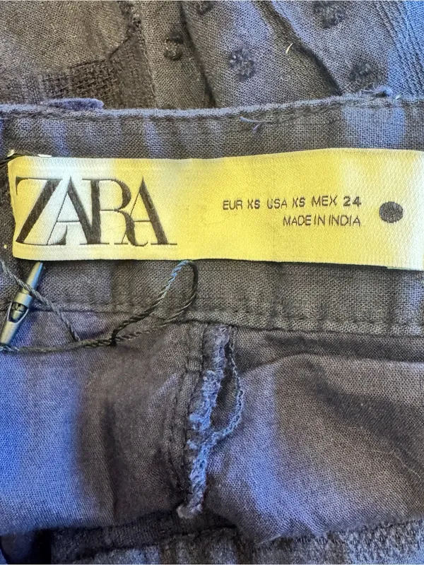 Zara Womans Wide Leg Pants Eyelet Embroidered Size XS Navy‎ Blue Boho Cotton - Image 5