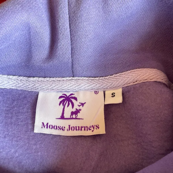 Moose Journeys Purple Fleece Pullover Hoodie Logo Kangaroo Pocket Size S - Image 4