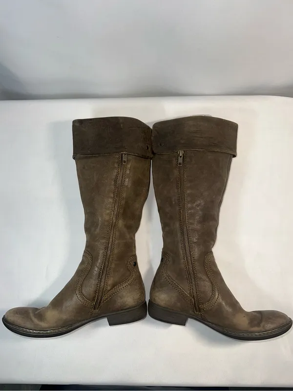 Born Women's 7 M Distressed Brown Leather Fold-Over Cuff Knee High Riding Boots - Image 2