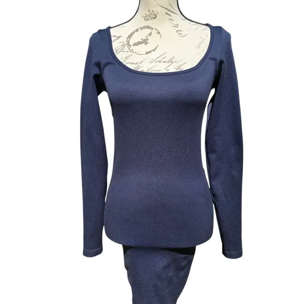 SUNDAY BEST -779 Aritzia Delta Sinch Seamless‎ Long Sleeve Ribbed Dress Navy M - Image 3
