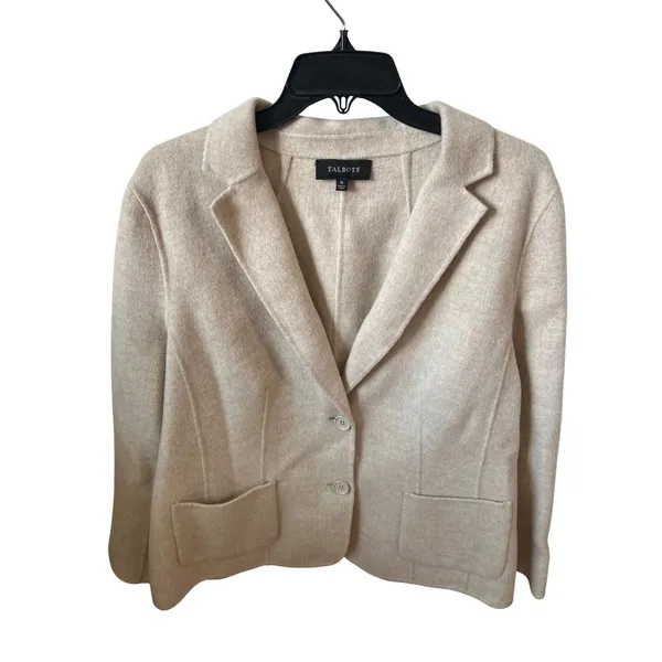 Talbots Womens 16 Wool Blend Blazer Jacket Oatmeal Beige Two Button Professional - Image 2
