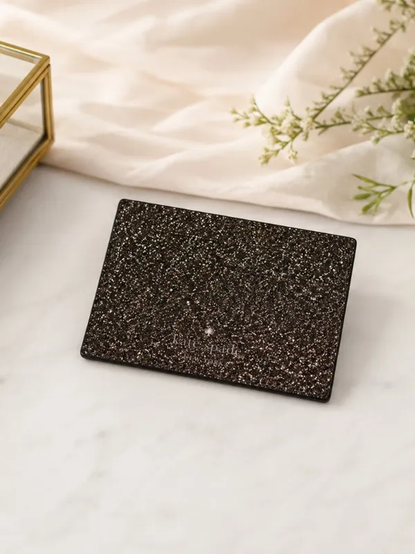 Kate Spade Black Gold Glitter Card Holder Saffiano PVC NWT - Image 3
