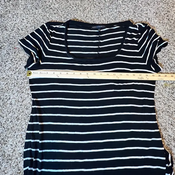 White House Black Market Black‎ White Striped Scoop Neck Tee Shirt Womens Medium - Image 4