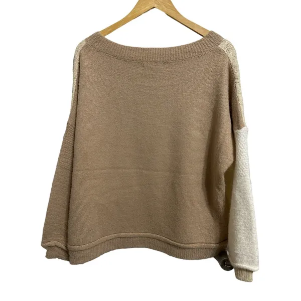 Amaryllis women's patchwork oversized boat neck‎ sweater size Xs/S Brown - Image 5