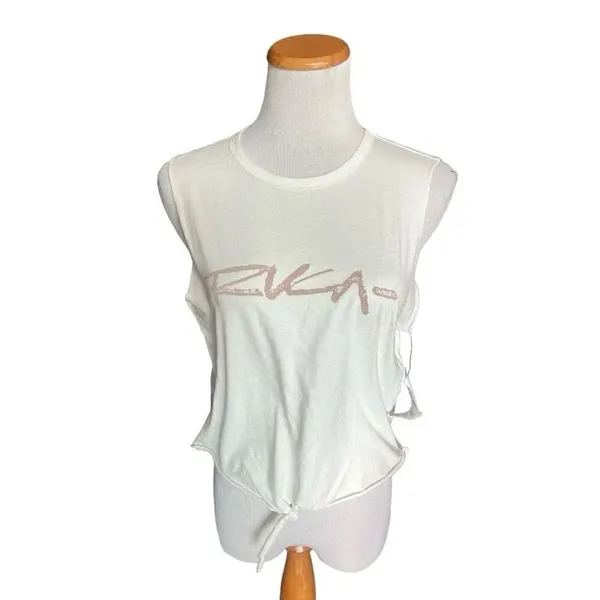 NWT Womens RVCA Vintage White Chalk Script Logo Tie Front Tank Top - Sz S - Image 2