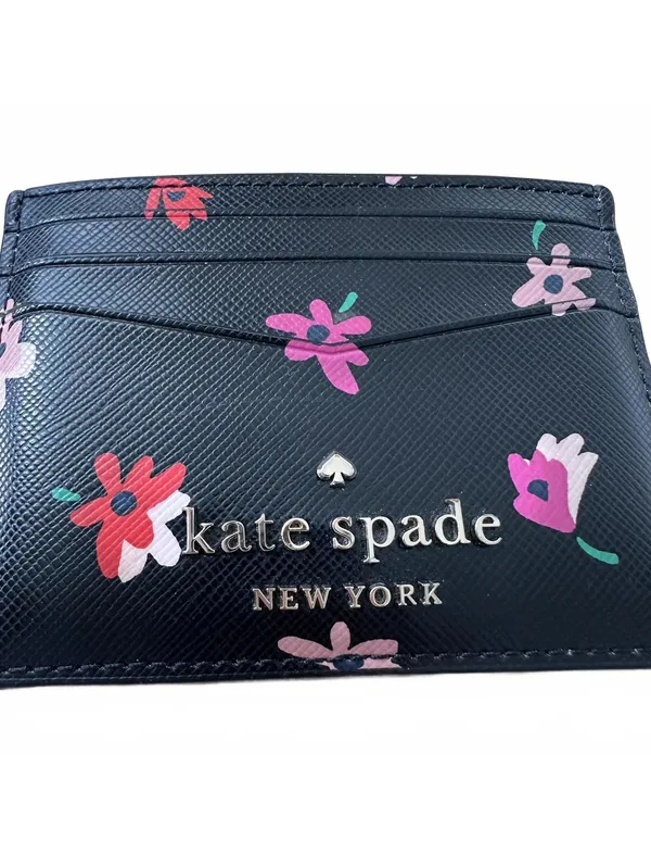 Kate Spade Staci Card Holder Black Floral Wallet Saffiano WLR00604 - Image 4