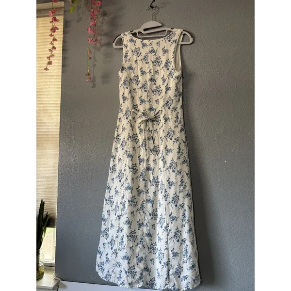 Blu Pepper Blue White Floral Button Front Maxi Dress Tie Back Size M - Image 5