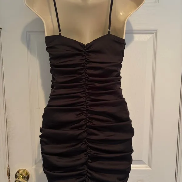 Oh Polly Black Ruched Bodycon Mini Dress NWT UK 8 US 4 Date Night Club Goth - Image 3