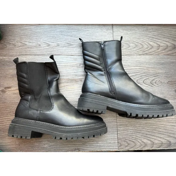 A New Day Black Combat Boots Side Zip Lug Sole Size 7.5‎ - Image 3