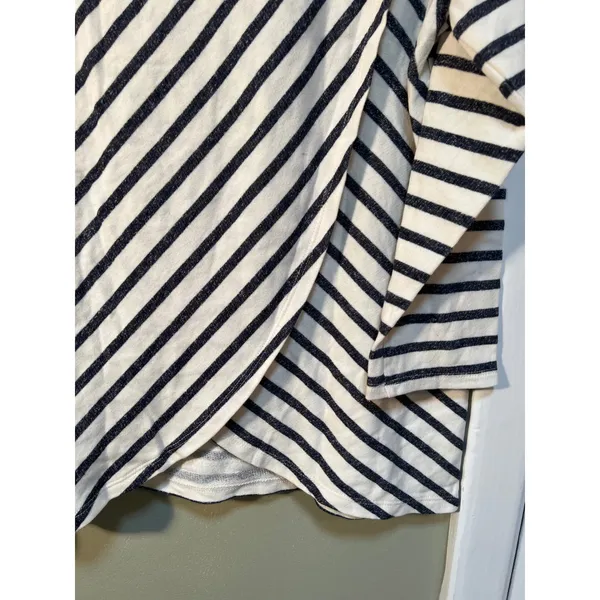 Loft Women's Size Large Boatneck T-Shirt White Navy Stripes Terry Cloth Boatneck - Image 8