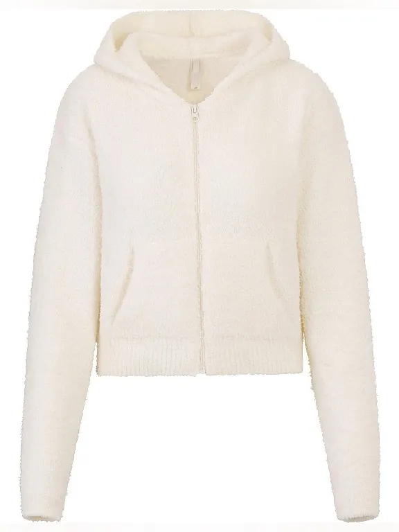 Skims Cozy Knit Zip-Up Hoodie Jacket Bone Cream Size Small / Medium Fuzzy Boucle - Image 15