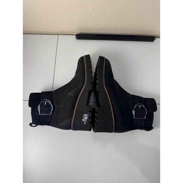 Blondo Waterproof Black Leather Ankle Boots Women 9 Buckle Lug Sole Platform - Image 6