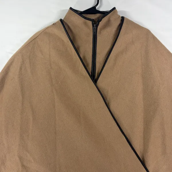 A New Day Camel Brown Zip Up Cape Jacket with Faux Leather Trim Size M New Tags - Image 9