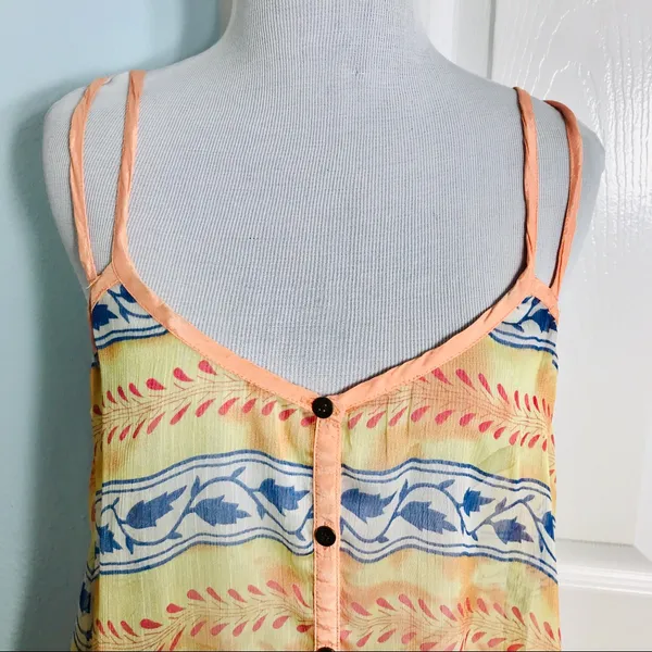 Free People Strappy Boho Summer Festival Tank Top Size Small Yellow Orange Blue - Image 4