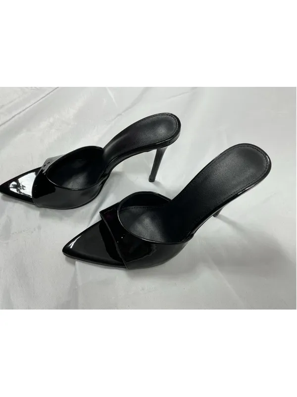Womans New Slip On Stiletto Mules 10 Black Pointed Open Toe - Image 3