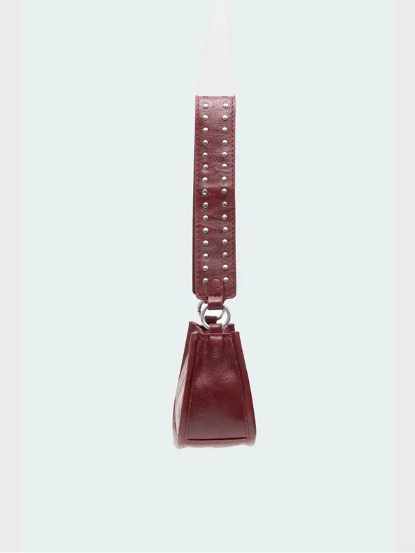 Studded Strap Faux Leather Shoulder Bag - Burgundy / Dark Red - Image 4