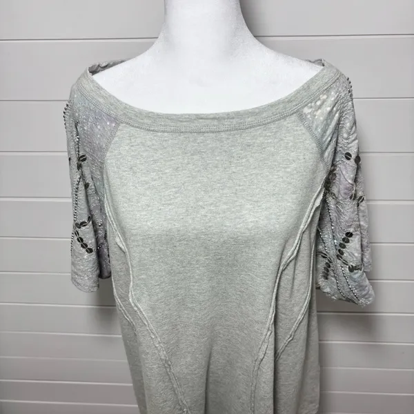 Free People Shine Me Out Top Embellished Sleeve Pullover Open‎ Back Large L NEW - Image 6