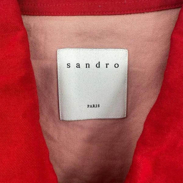 Sandro Size Small Long Sleeve Button Up Blouse Top Shirt Pink Red White Western‎ - Image 4