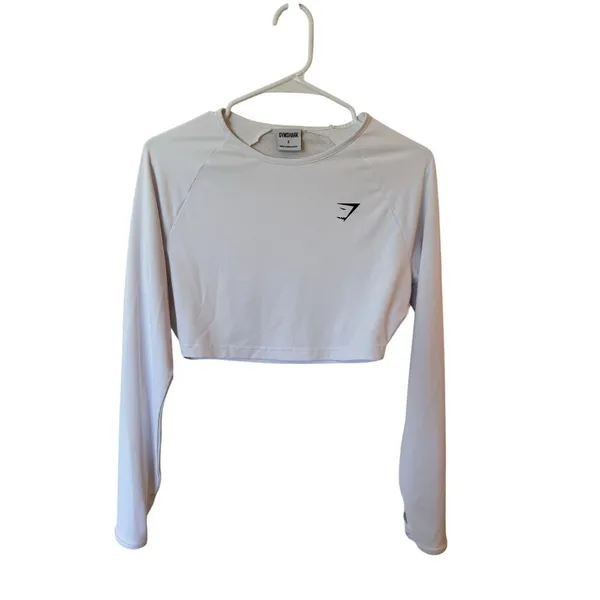 Gymshark Long Sleeve Training Crop Top Crew Neck Slim Fit White Women's Small - Image 3
