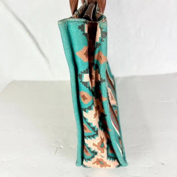 Wrangler Southwestern Dual Sided Wide Tote Bag Teal Western Boho Laptop - Image 3