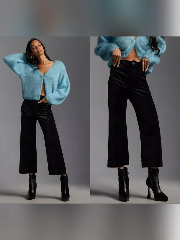 Maeve Colette Velvet High Rise Wide Leg Cropped Pants - Image 2