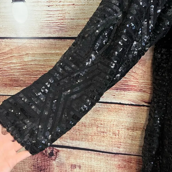 City Chic Long Sleeve Black Sequin Midi Dress 2XL XXL NYE Formal Holiday Black - Image 3